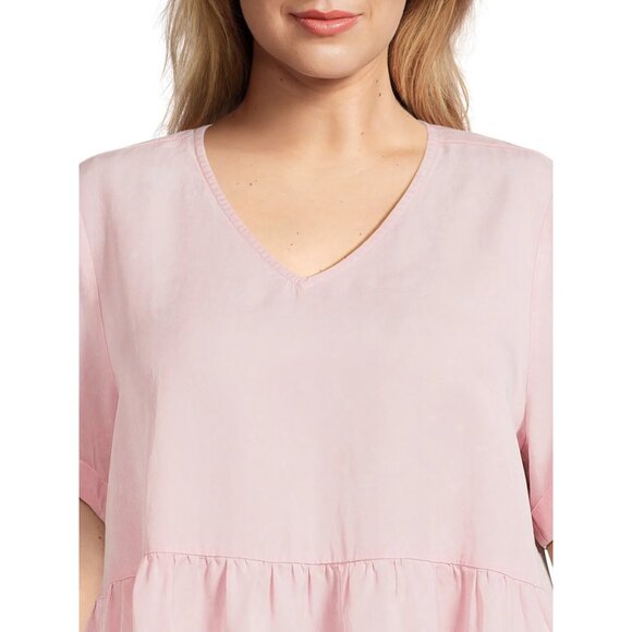 TERRA & SKY WOMEN'S SIZE 4 XL (28 W / 30 W) V - NECK TOP PINK BABYDOLL SS NWT - Picture 2 of 9